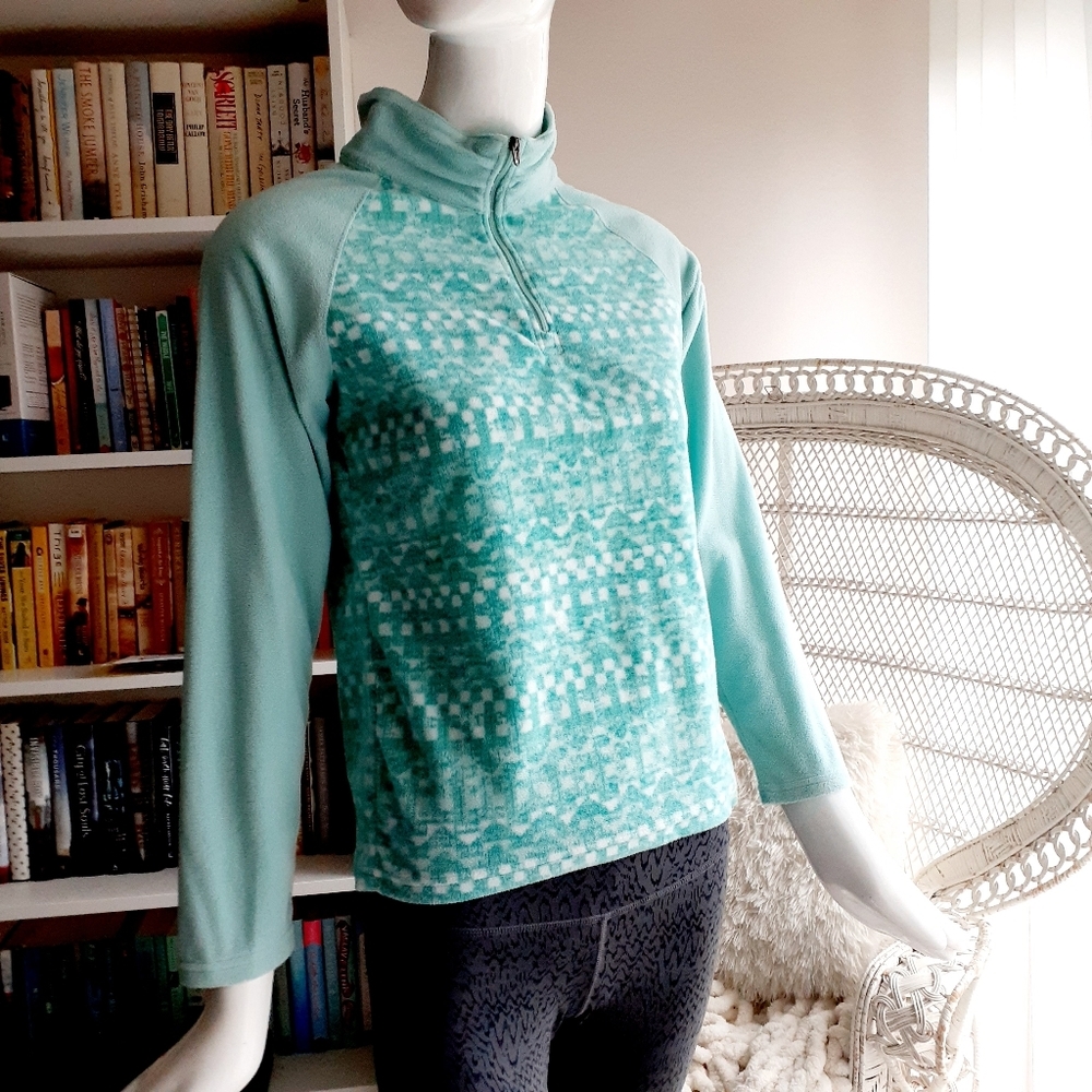 Columbia soft fleece green 1/4 zip blouse top P1158